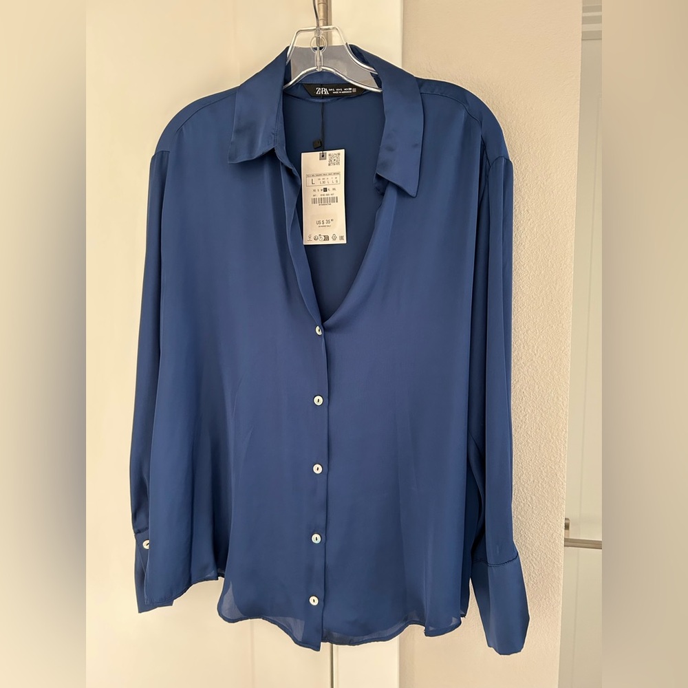 ZARA Satin Effect Blouse (Size L) - NWT!